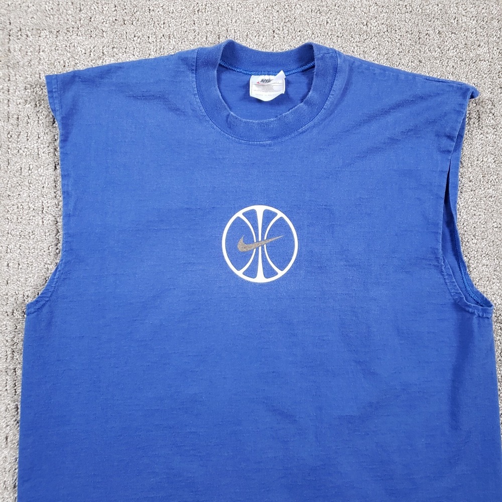 Vintage 90s NIKE Air Max Shirt Men Large Blue Basketball Center Swoosh Thrashed - Picture 2 of 13
